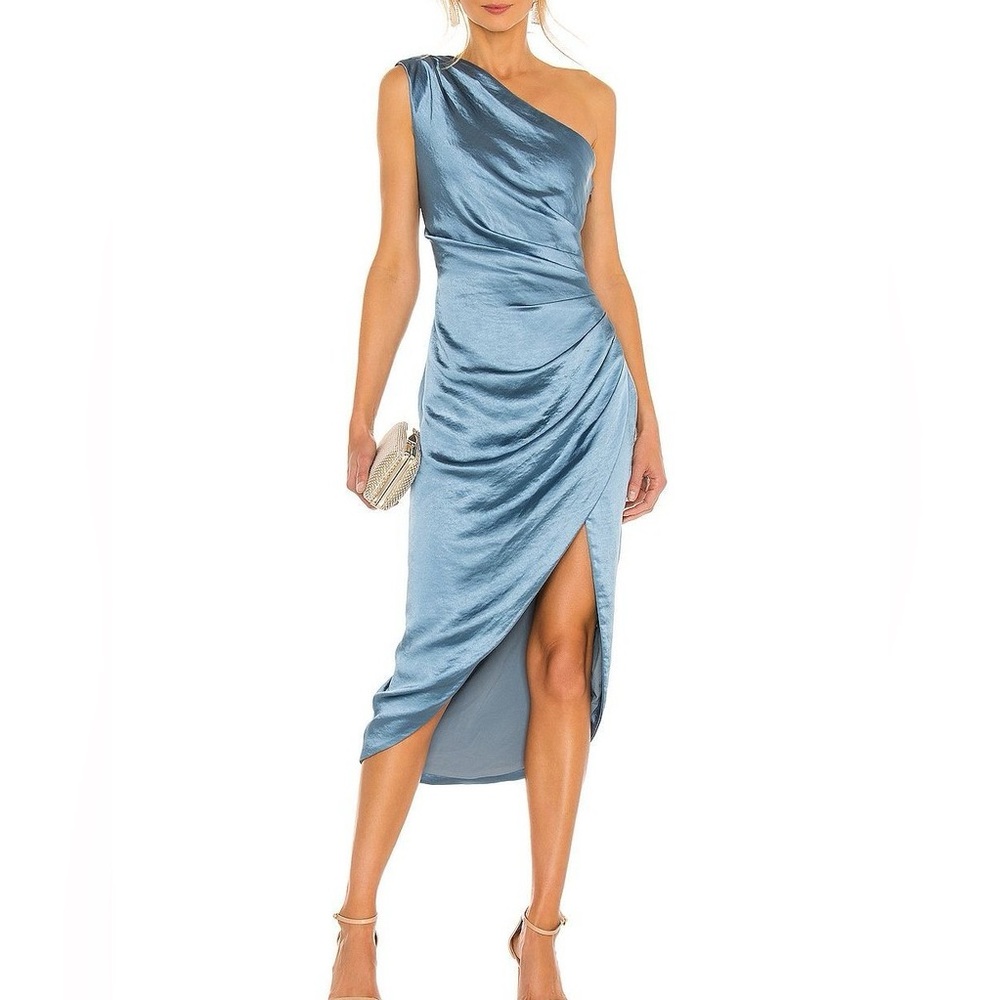 ELLIATT Cassini Satin Dress‎ in Blue Womens Cocktail one shoulder XS